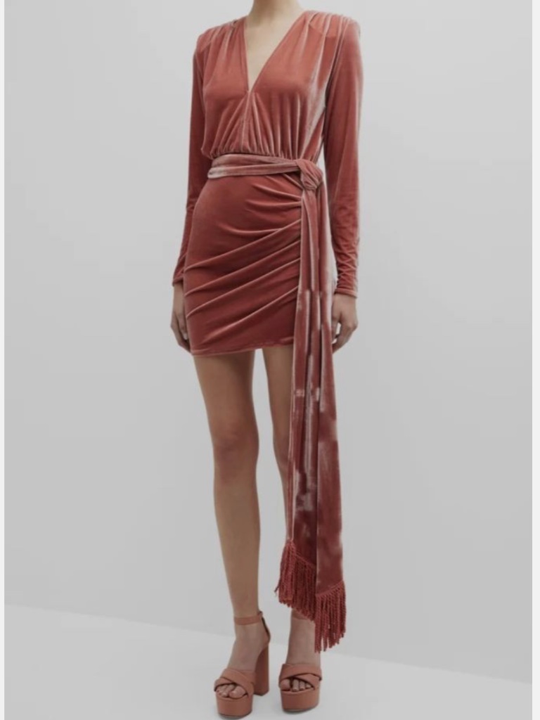 Bronx And Banco Women's Pink Rihanna Velvet V-Neck Mini Dress - M